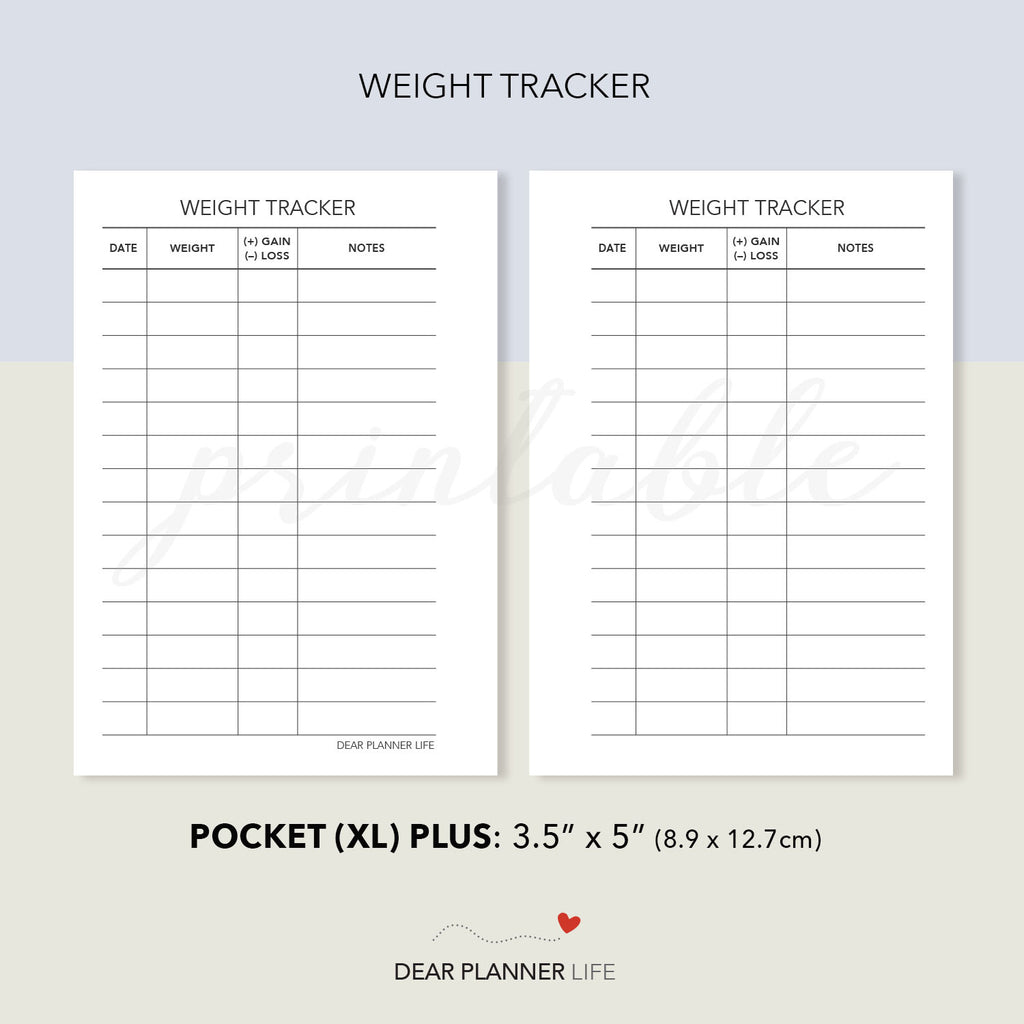 Weight Tracker Page (Personal Size) Printable PDF : P-56 – DearPlannerLife