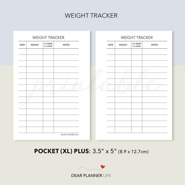 Weight Tracker (Pocket Plus) Printable PDF : KP-56