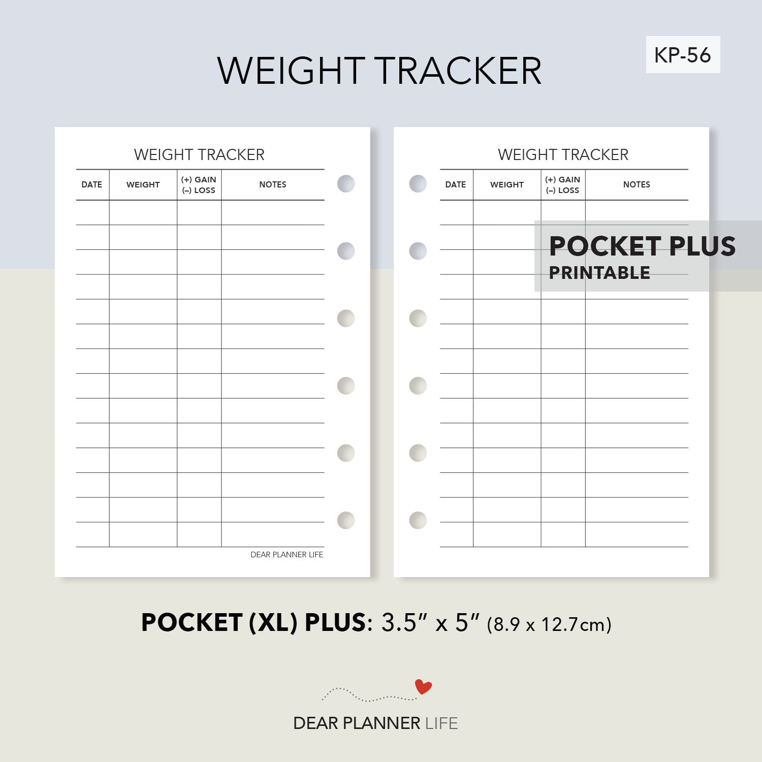 Weight Tracker (Pocket Plus) Printable PDF : KP-56