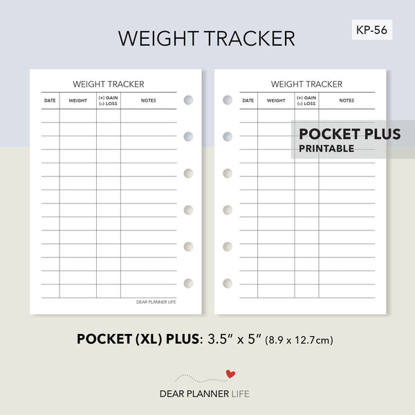 Weight Tracker (Pocket Plus) Printable PDF : KP-56