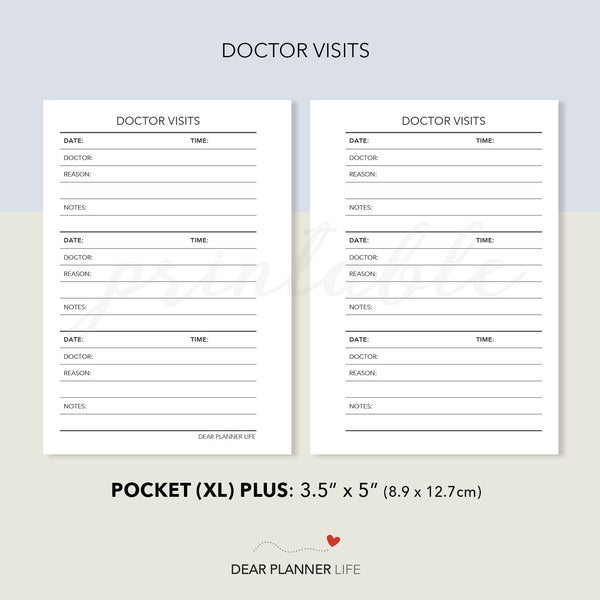 Doctor Visits Tracker (Pocket Plus) Printable PDF : KP-57