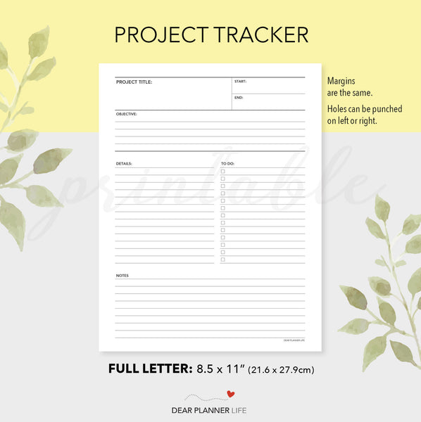 Project Tracker (Letter size) Printable PDF - L-54