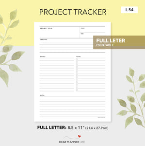 Project Tracker (Letter size) Printable PDF - L-54