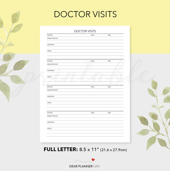 Doctor Visits / Appointments (Letter Size) Printable PDF - L-57