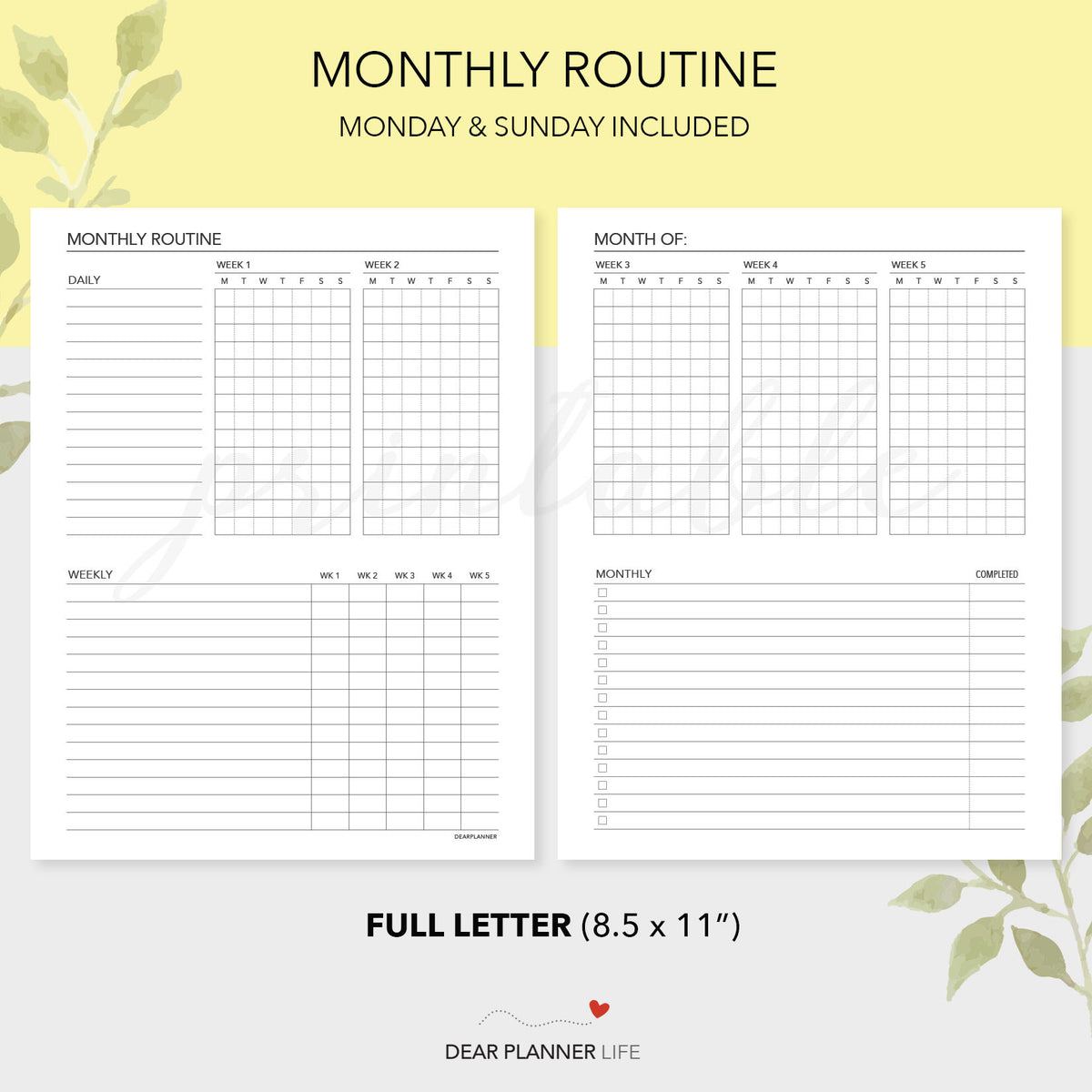 Monthly Routine Tracker (Letter Size) Printable PDF - L-63 ...