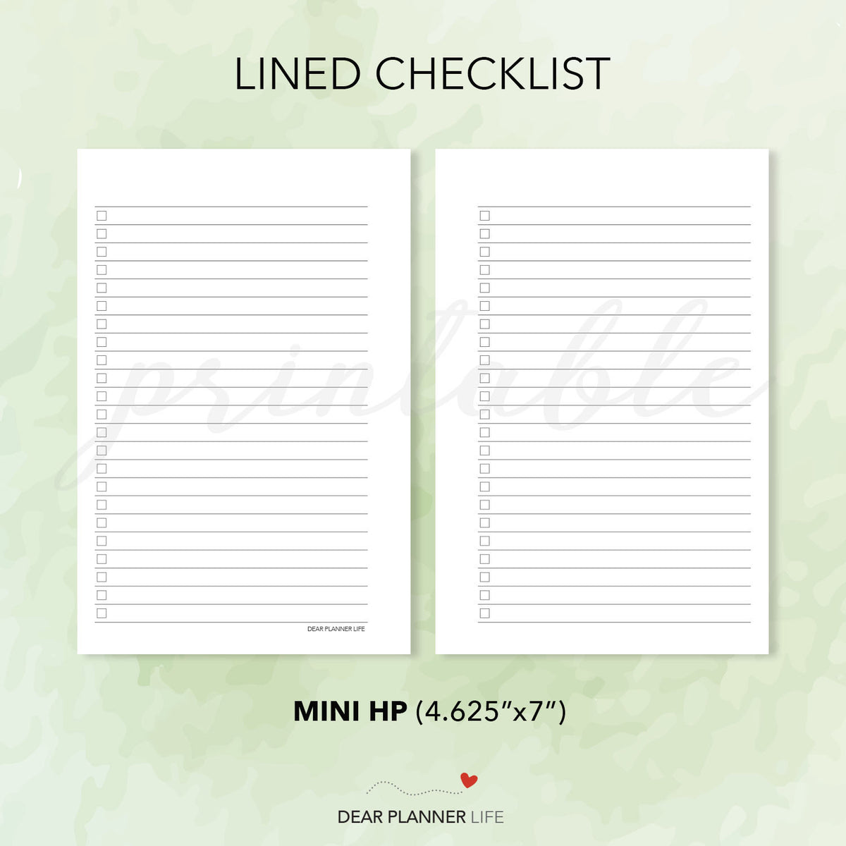 Lined Checklist (Mini HP Size) Printable PDF : M-09 – DearPlannerLife