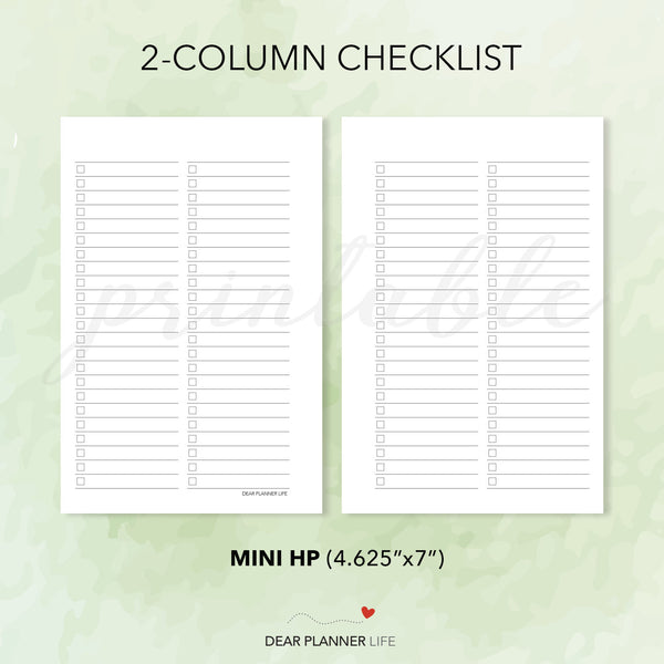 2-Column Checklist (Mini HP Size) Printable PDF : M-10