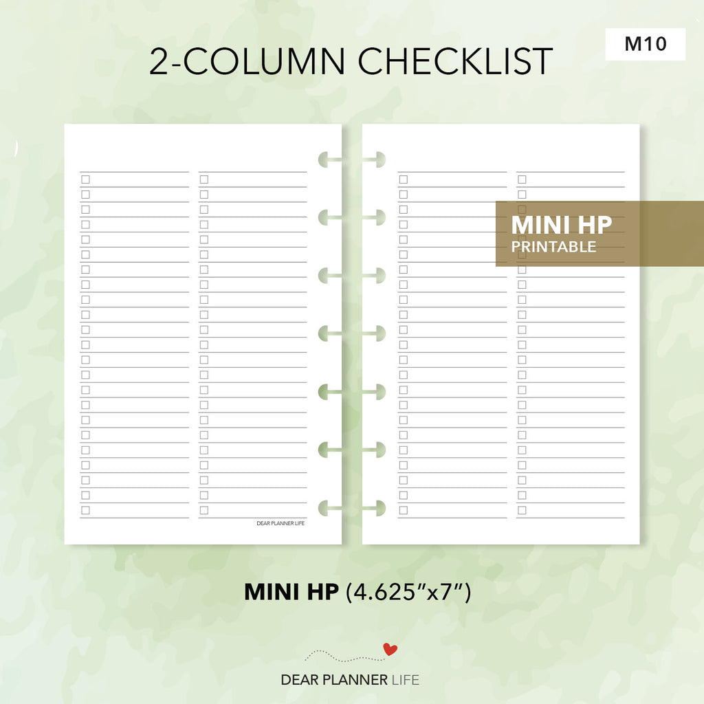 2-Column Checklist (Mini HP Size) Printable PDF : M-10 – DearPlannerLife