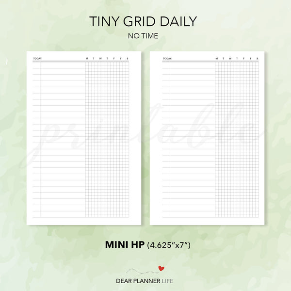 Tiny Grid Daily, With & Without Time (Mini HP Size) Printable PDF : M-11