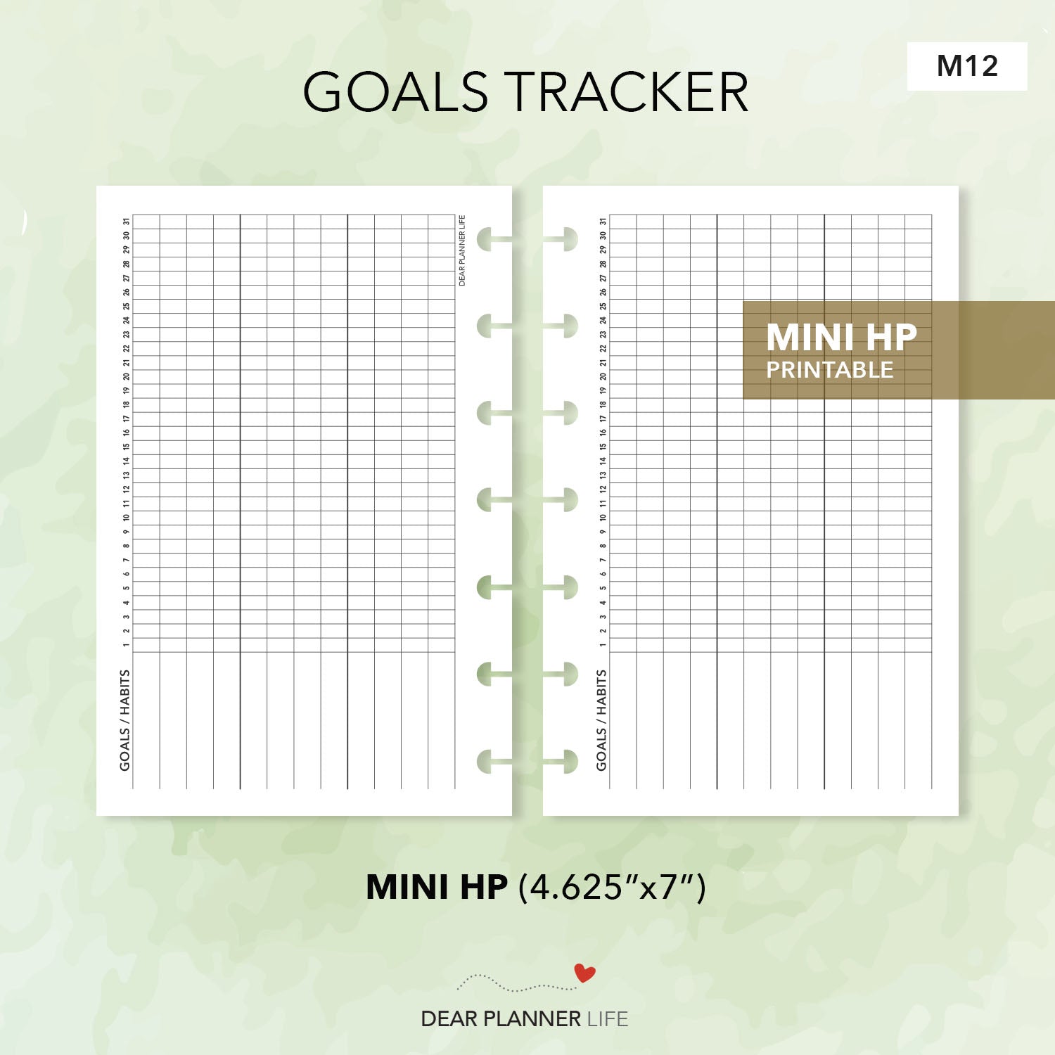 Goals Tracker (Mini HP Size) Printable PDF : M-12