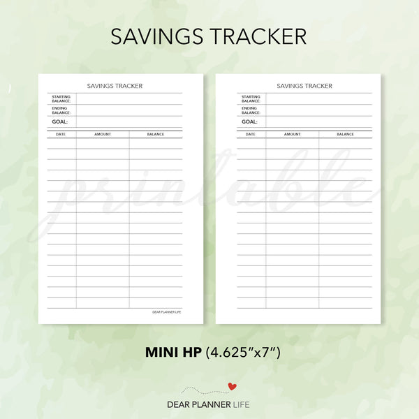 Savings Tracker (Mini HP Size) Printable PDF : M19