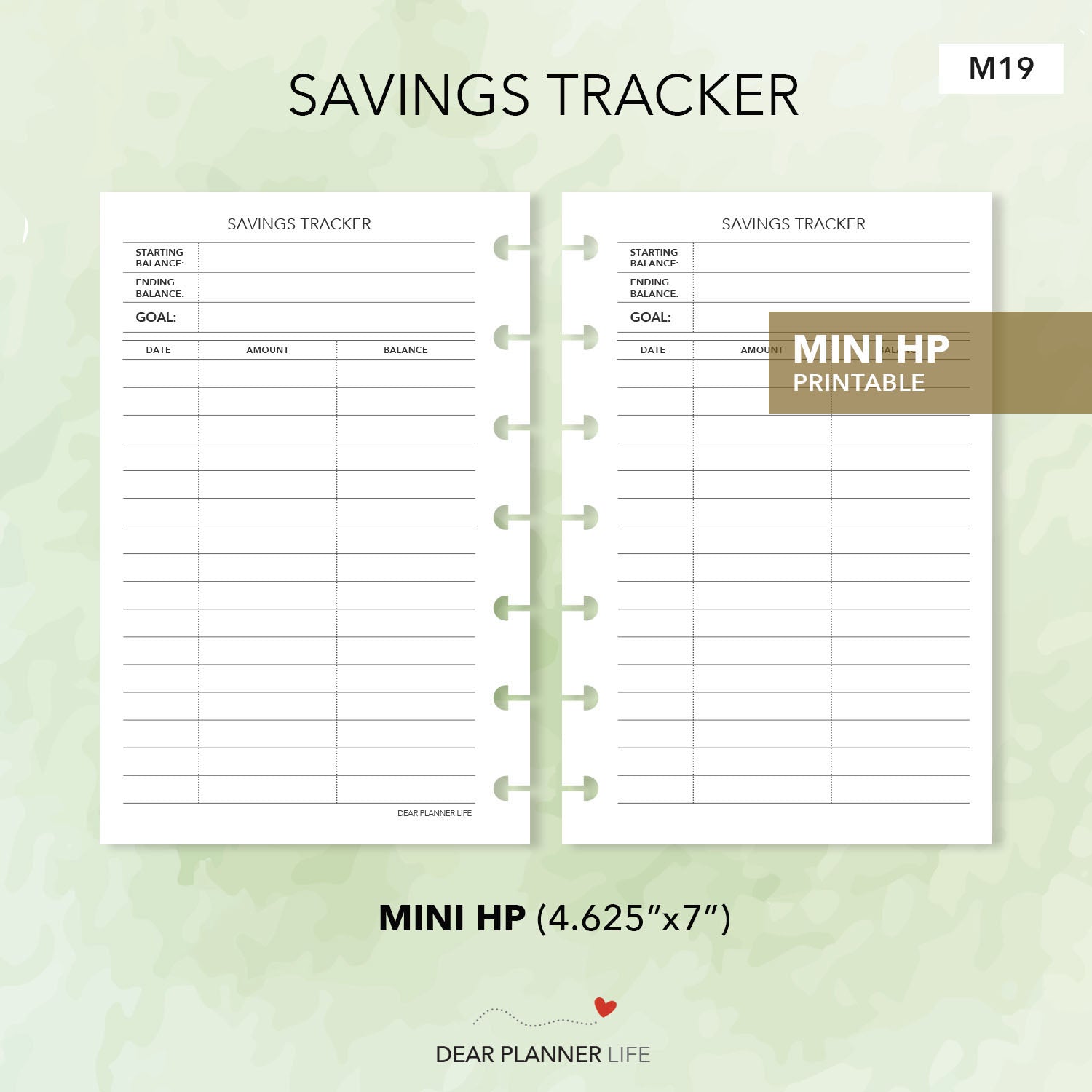 Savings Tracker (Mini HP Size) Printable PDF : M19