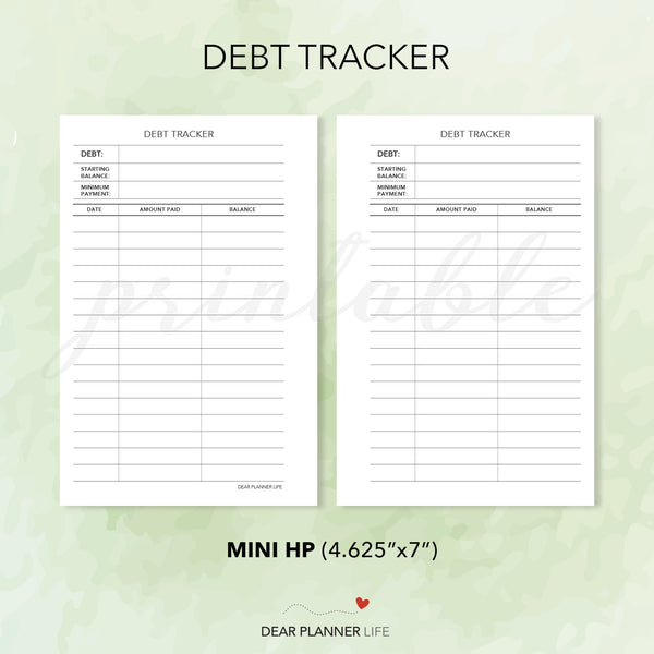 Debt Tracker (Mini HP Size) Printable PDF : M20