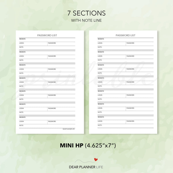 Password List (Mini HP Size) Printable PDF : M-28