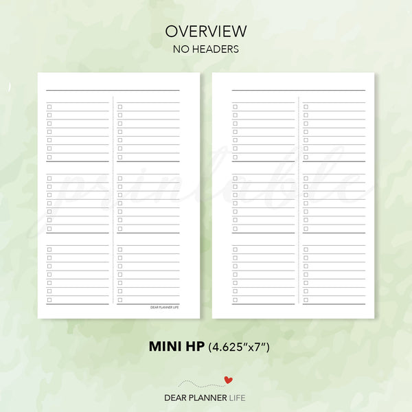 Year / Goals Overview (Mini HP Size) Printable PDF : M-38