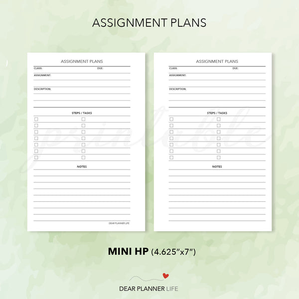 Assignment Plans Tracker (Mini HP Size) Printable PDF : M-44