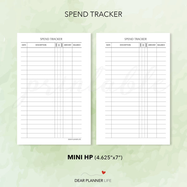 Spend Tracker (Mini HP Size) Printable PDF : M-48