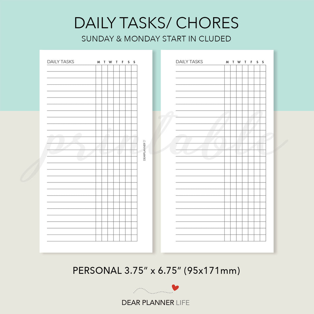 Printable Daily Task Tracker Pdf Daily Tasks Page Printable PDF : P01 – DearPlannerLife