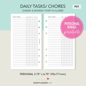 Daily Tasks Page Printable PDF : P01