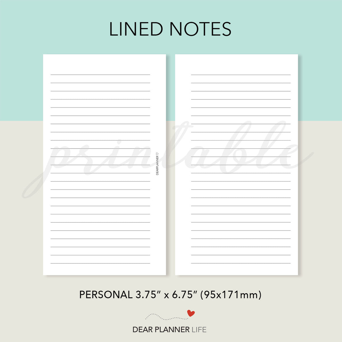 FREEBIE: Lined Notes Printable PDF - 9 Sizes Available (08 ...