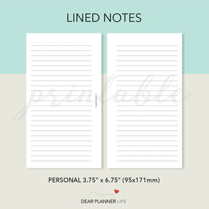 FREEBIE: Lined Notes Printable PDF - 9 Sizes Available (08)