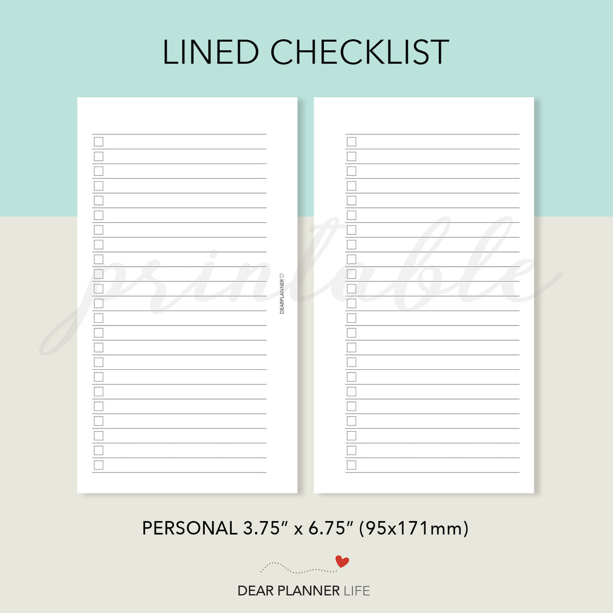 Lined Checklist Printable PDF : P09 – DearPlannerLife