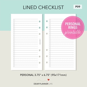 Lined Checklist Printable PDF : P09