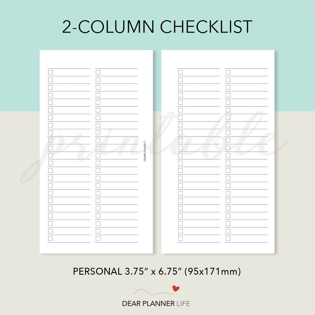 2-Column Checklist Printable PDF : P10 – DearPlannerLife