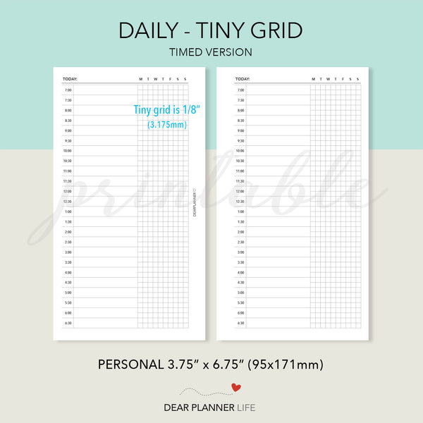 Daily Page with Tiny Grid (Personal Size) Printable PDF : P-11