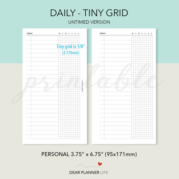 Daily Page with Tiny Grid (Personal Size) Printable PDF : P-11