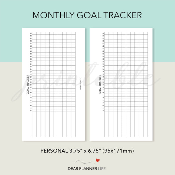 Monthly Goal Tracker (Personal Size) Printable PDF : P-12