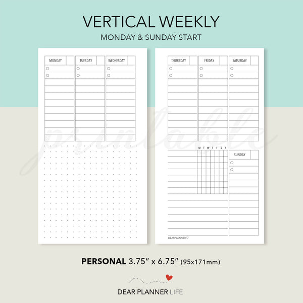 Vertical Week on 2 Pages (Personal Size) Printable PDF : P27