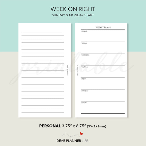 Undated Week on 1 Page (Personal Size) Printable PDF : P-31