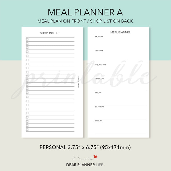 Weekly Meal Planner (Personal Size) Printable PDF : P32-A