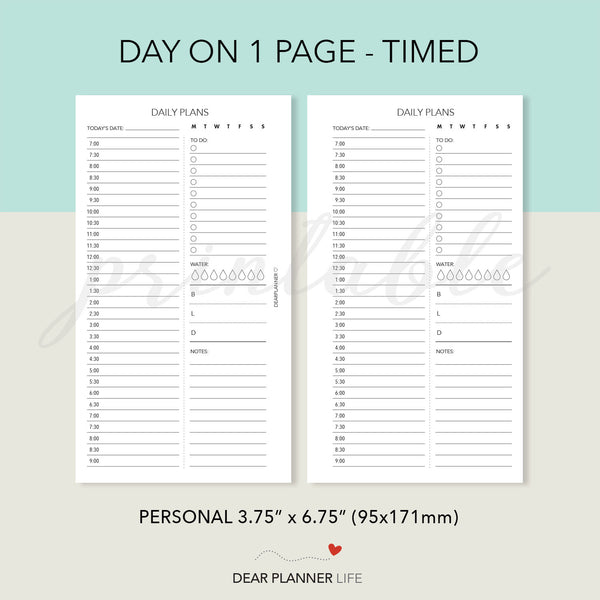 Daily Page with/without Hours (Personal size) Printable PDF : P-36