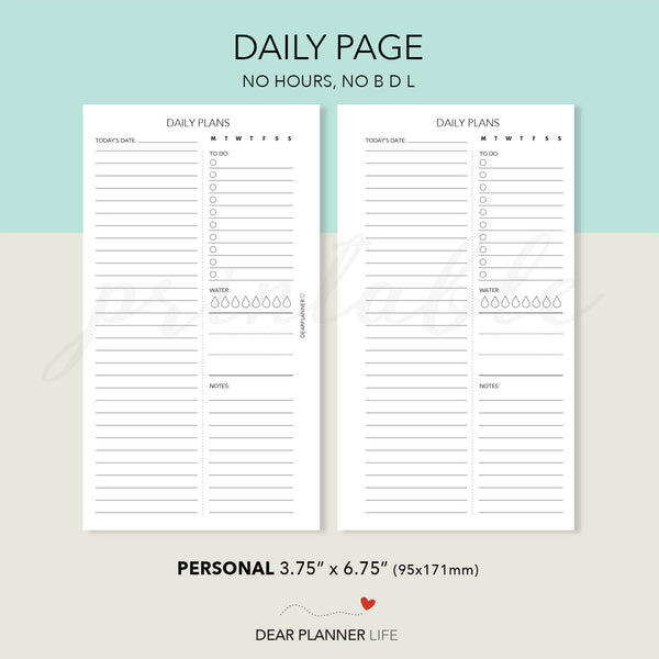 Daily Page with/without Hours (Personal size) Printable PDF : P-36