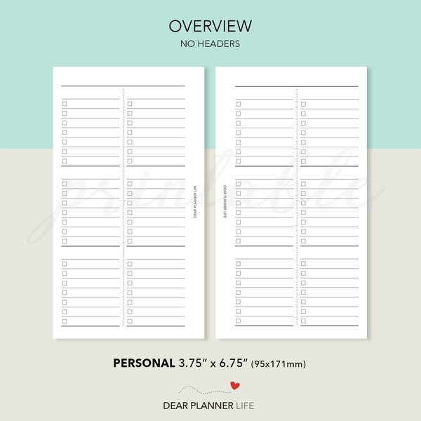 Year Overview Tracker (Personal Size) Printable PDF : P-38