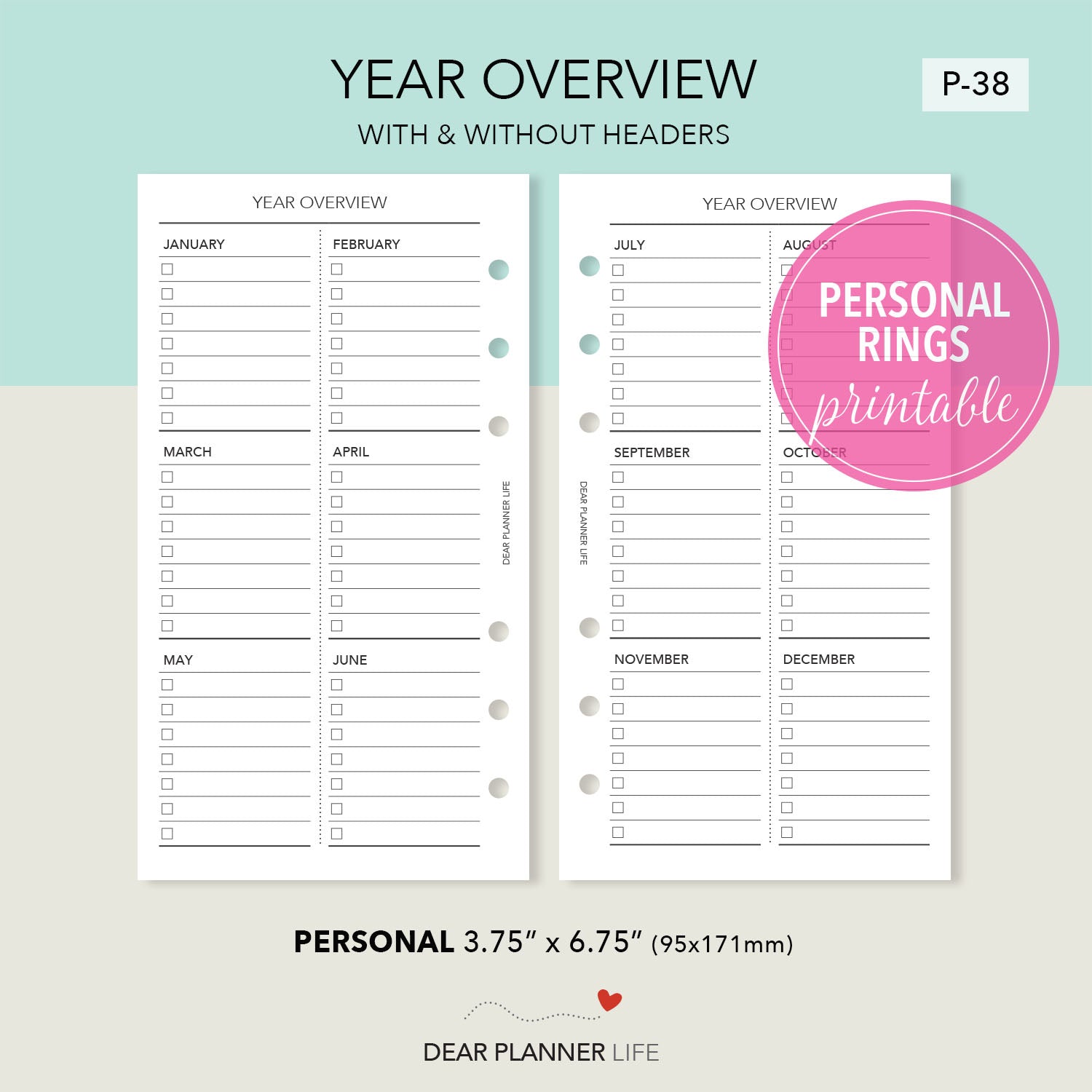 Year Overview Tracker (Personal Size) Printable PDF : P-38