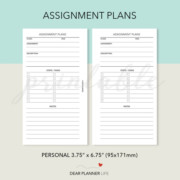 Assignment Plans Printable PDF : P44