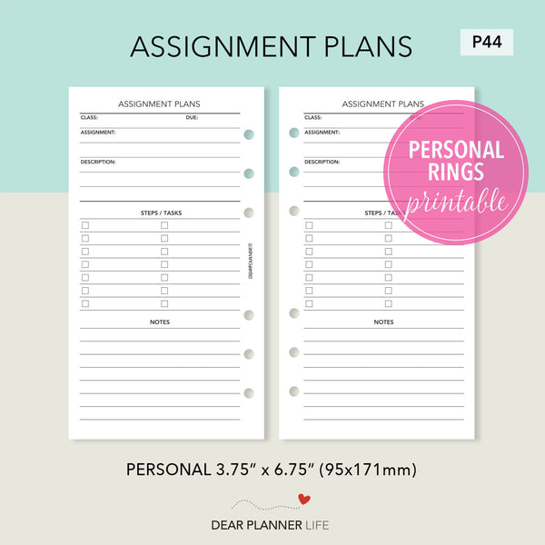 Assignment Plans Printable PDF : P44