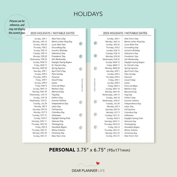 2024 Year on 1 Page with Holidays - Monday & Sunday Start (Personal Size) Printable PDF : P-45 1