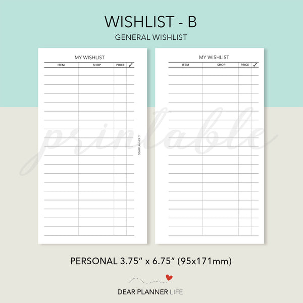 General Wishlist Printable PDF : P46B