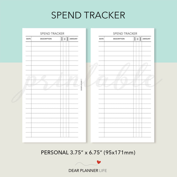 Spend Tracker (Personal Size) Printable PDF : P-48