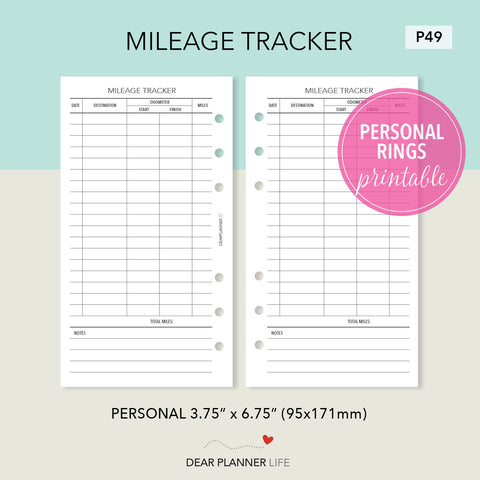 Mileage Tracker Printable PDF : P49