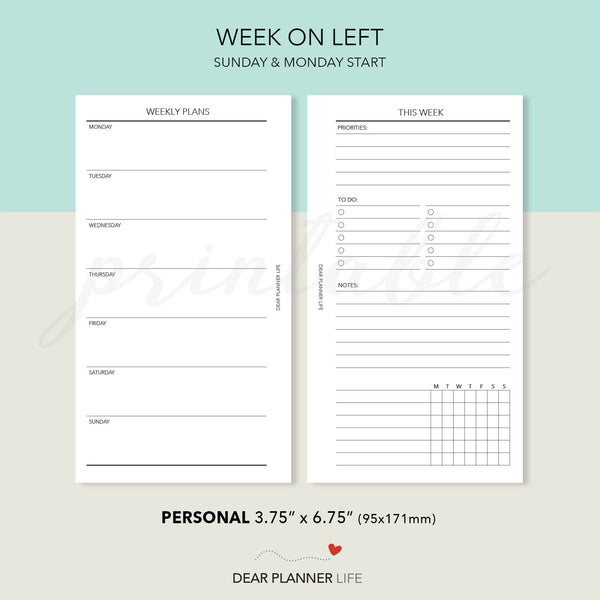 Week on 1 Page / Agenda (Personal size) Printable PDF : P-51