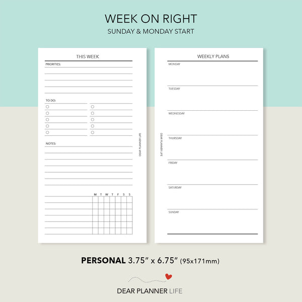 Week on 1 Page / Agenda (Personal size) Printable PDF : P-51