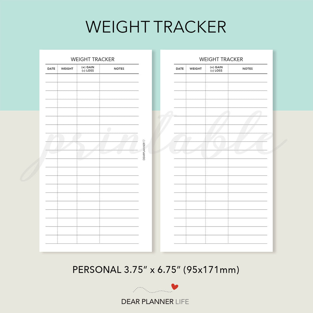 Weight Tracker Page (Personal Size) Printable PDF : P-56 – DearPlannerLife