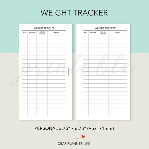 Weight Tracker Page (Personal Size) Printable PDF : P-56