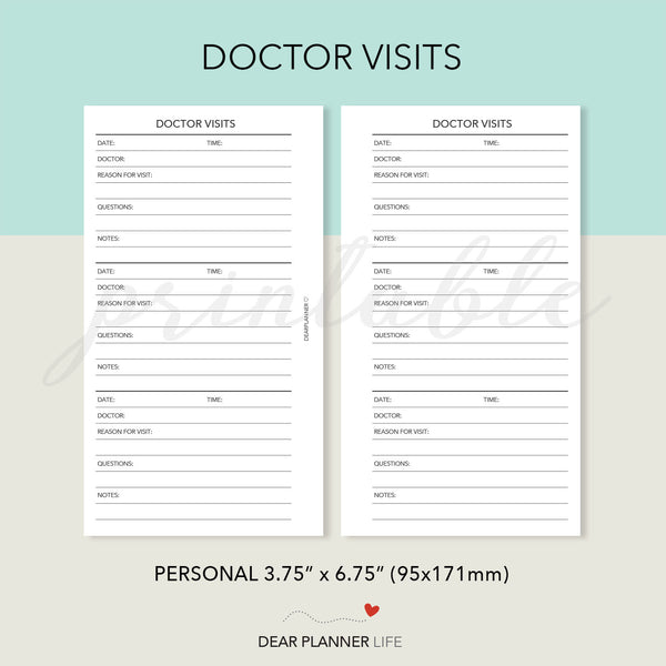 Doctor Visits Tracker Page Printable PDF : P57