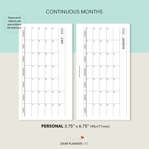 2024 Horizontal Monthly - SUNDAY Start (Personal Size) Printable PDF : P-58 C